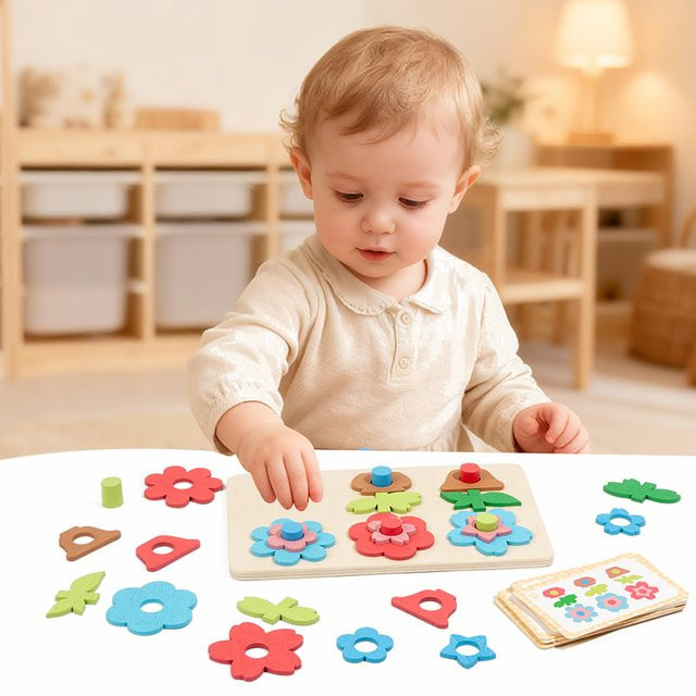 Dusan Wood Montessori DIY Holz-Blumenpuzzle, Lernspielzeug, Bunt - Bild 1