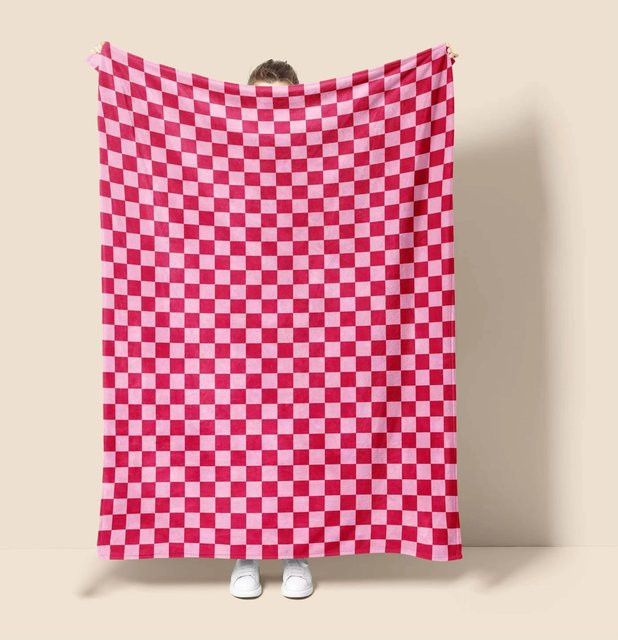 JMG Household Supplies Fleece Überwurf Rosa Karo für Zuhause, Camping und Outdoor, B/H: 70 x 100 cm - Bild 1