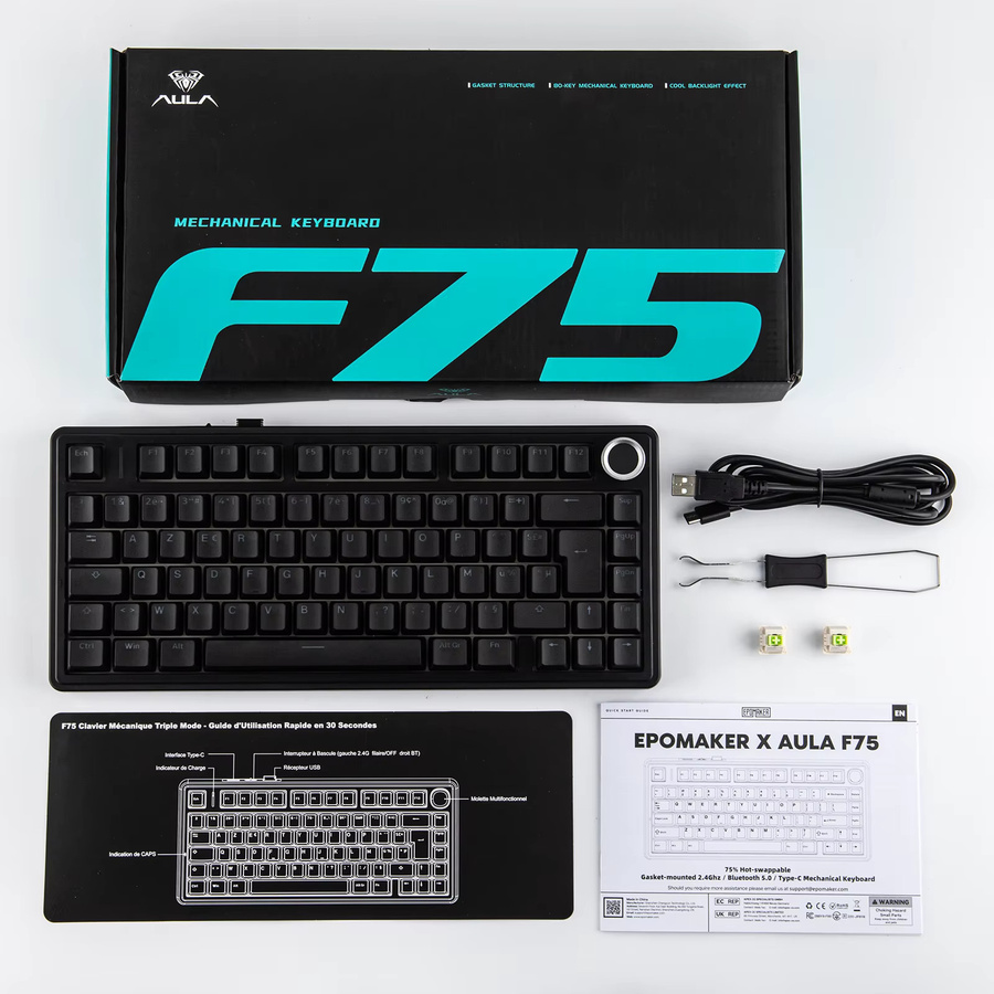 AULA F75 Mechanische Gaming-Tastatur mit AZERTY Französisches Layout, RGB-Hintergrundbeleuchtung, Bluetooth, 2,4G und Kabelverbindung, Schwarz, 4000-mAh-Akku für Win/Mac/PC - Bild 5