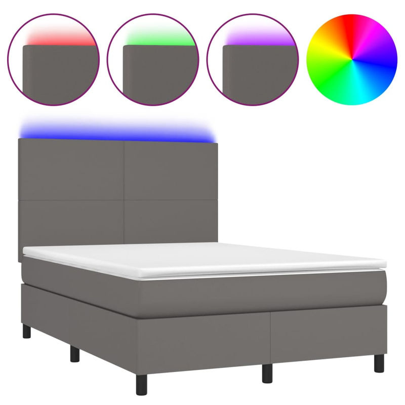 Vidaxl Kontinentalbett mit Matratze und LED in Grau aus Kunstleder, B/T: 140 x 200 cm - Bild 4