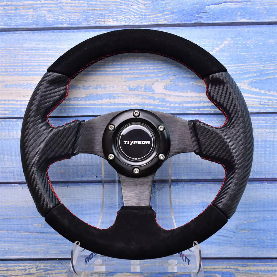 TIYPEOR Drift-Lenkrad aus Wildleder in Schwarz, 11 Zoll Sportlenkrad für Modifikationen mit 5mm Halterung - Bild 2