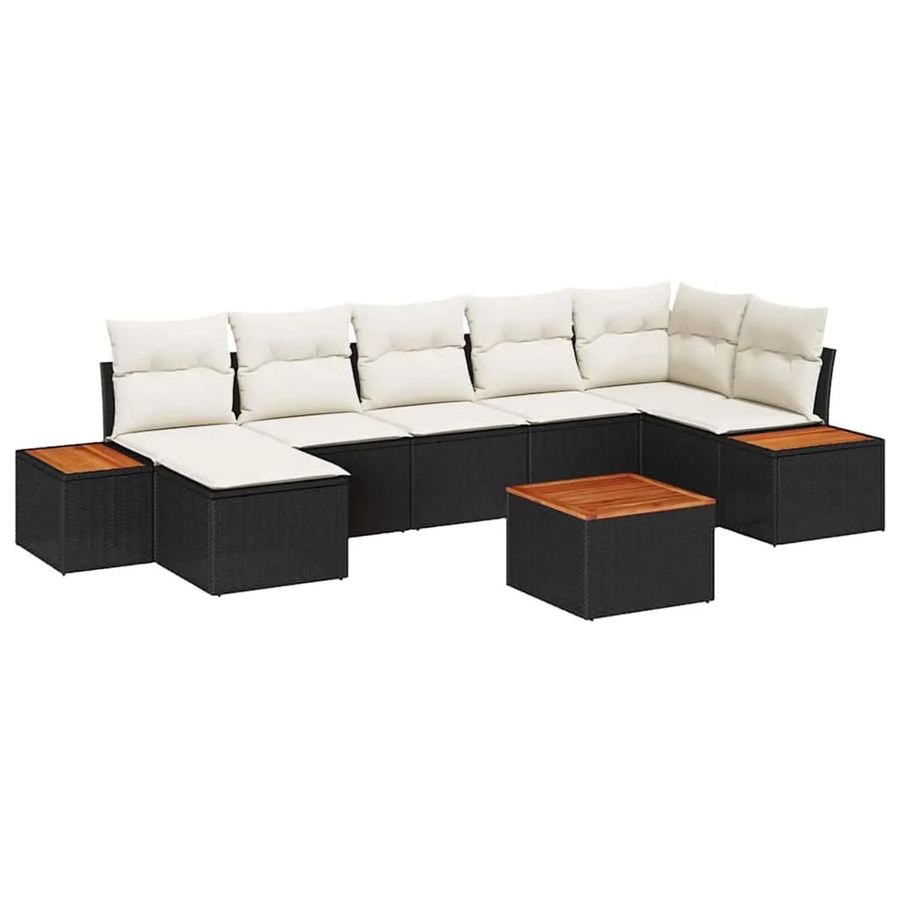 vidaXL Garten-Sofa-Set 8-tlg. aus Poly Rattan und Stahl in Schwarz mit Kissen und Tisch, L-Form - Bild 2