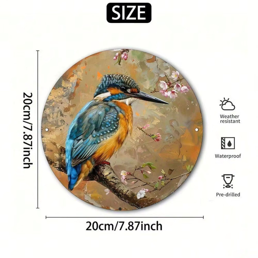 CIFBUY Vintage Kingfisher Retro Metallschild rund mit Blumen und Vögeln, Durchmesser: 20 cm, Mehrfarbig - Bild 3