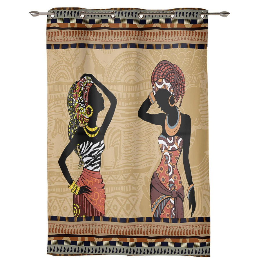 Dekorativer Vorhang mit afrikanischem Frauenmotiv in Schwarz und Multicolour, Breite: 135 cm, Höhe: 60 cm - Bild 1