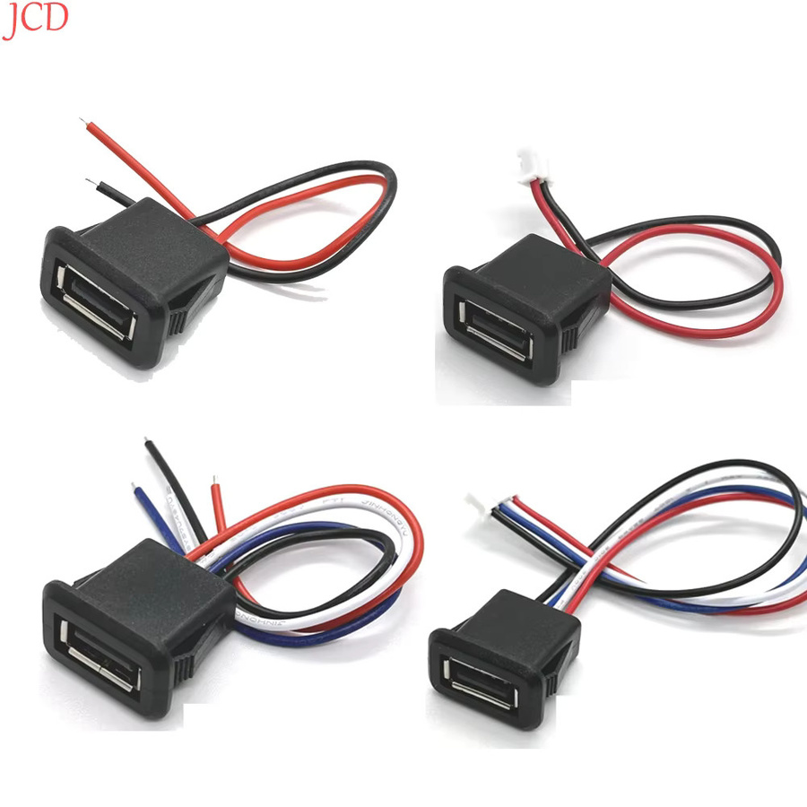 JCD USB 2.0 Buchse mit 4-Draht Kabel und elektrischen Klemmen in Schwarz - Bild 2