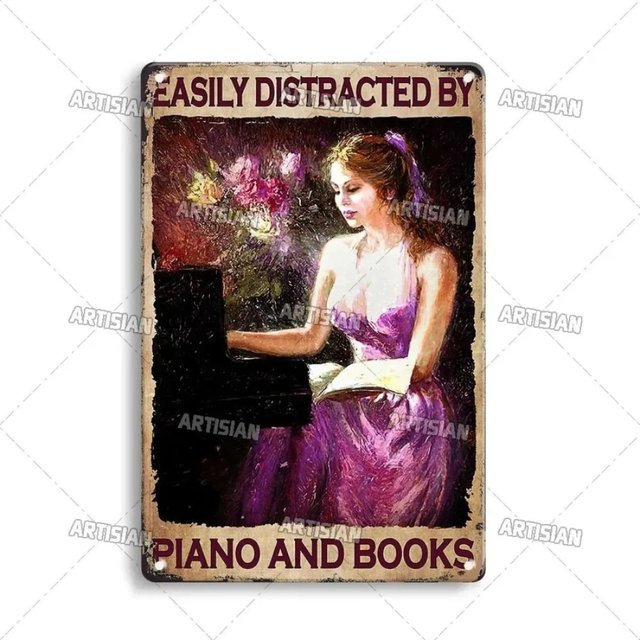 Vintage-Metallschild CIFBUY mit abstraktem Klavier-Motiv für deine Wanddekoration, Mehrfarbig, Rechteckig - Bild 1