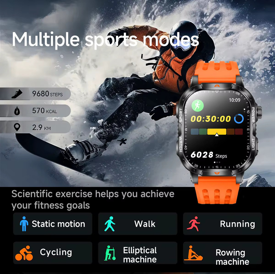 SIMSONLAB Smartwatch mit 2,01 Zoll AMOLED Display, GPS, Bluetooth Anruffunktion und 10 ATM Wasserdichtigkeit, Schwarz - Bild 4