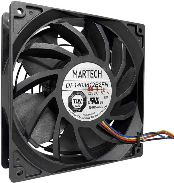 MARTECH Hochgeschwindigkeits-Industriekühlventilator DF1403812B2FN für Avalon Server, Schwarz, B/T/H: 14 x 14 x 3,8 cm, 12V 5A - Bild 1