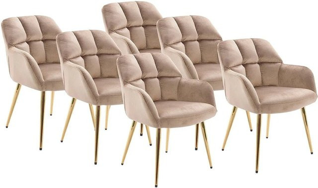 Vente-unique Pega Stuhl aus Samt in Beige mit Armlehnen und Metallgestell in Gold, Breite: 58,5 cm - Bild 1