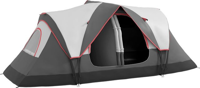 Outsunny Campingzelt Grau: Winddichtes Tunnelzelt für 8 Personen mit 2 Räumen, Lichthaken und Meshfenstern, 2000mm wasserabweisend, inklusive Tragetasche - Bild 1