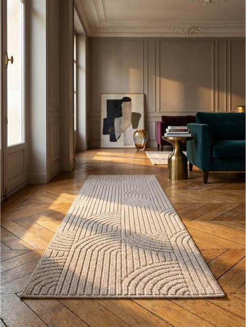 Flachgewebe-Teppich KADIMA DESIGN Hoch-Tief-Bögen in Beige, B/T: 80 x 250 cm - Bild 1