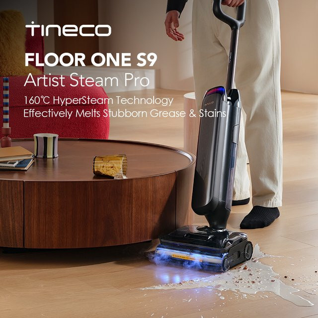 Tineco Floor One S9 Artist Steam Pro Saugwischer und Dampfreiniger in Schwarz mit 160 °C Hypersteam, Reverse Scrub, Dualblock Anti-Tangle und 90 Minuten Laufzeit - Bild 1