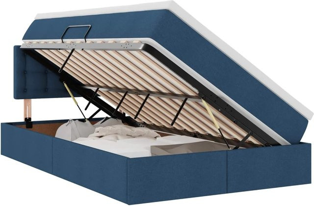 vidaXL Bett mit Stauraum und LED-Beleuchtung in Blau mit Matratze und USB-Anschluss, B: 120 cm, T: 194 cm, H: 88 cm - Bild 1