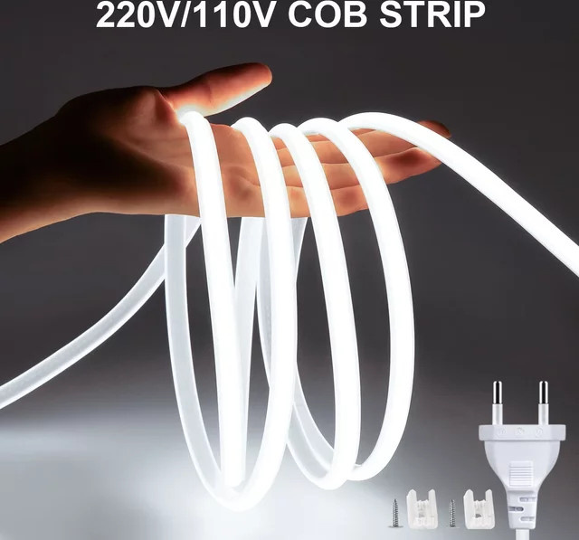 CHNAITEKE COB LED Streifen Licht Wasserdicht mit EU und US Netzteil, Weiß, RA90 Super Hell, 320 LEDs/m - Bild 1