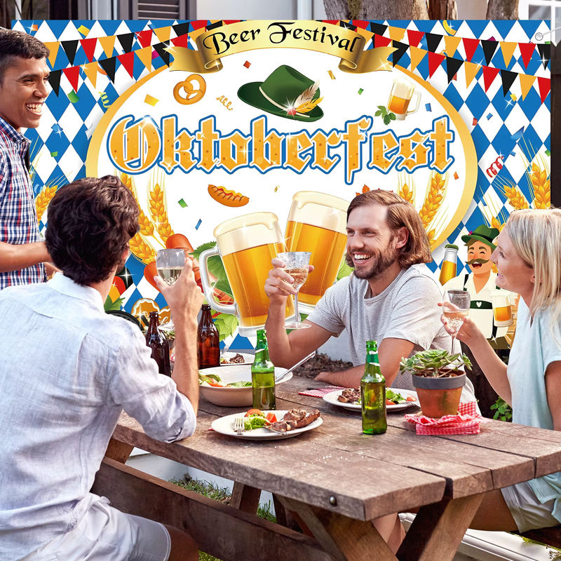 Oktoberfest Banner mit rustikalem Karomuster als Party-Dekoration für dein bayerisches Herbstfest in Blau und Mehrfarbig - Bild 6