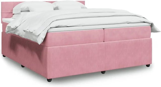 vidaXL Boxspringbett mit Matratze in Rosa, Hybrid-Design mit Samtbezug, USB-Ladeport und Unterbettbeleuchtung, B/T: 200 x 200 cm - Bild 1