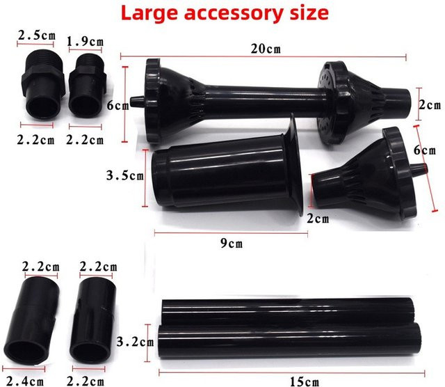 Verstellbares Kunststoff-Springbrunnenkopf-Set in Schwarz für Gartenteiche, Pools und Aquarien mit 1/2-Zoll und 3/4-Zoll Düsen-Kit - Bild 1
