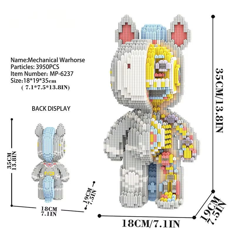 BANGSHE 3D Kawaii Bär Modell Tier, Micro Diamant Baustein, Bunt / Mehrfarbig - Bild 2