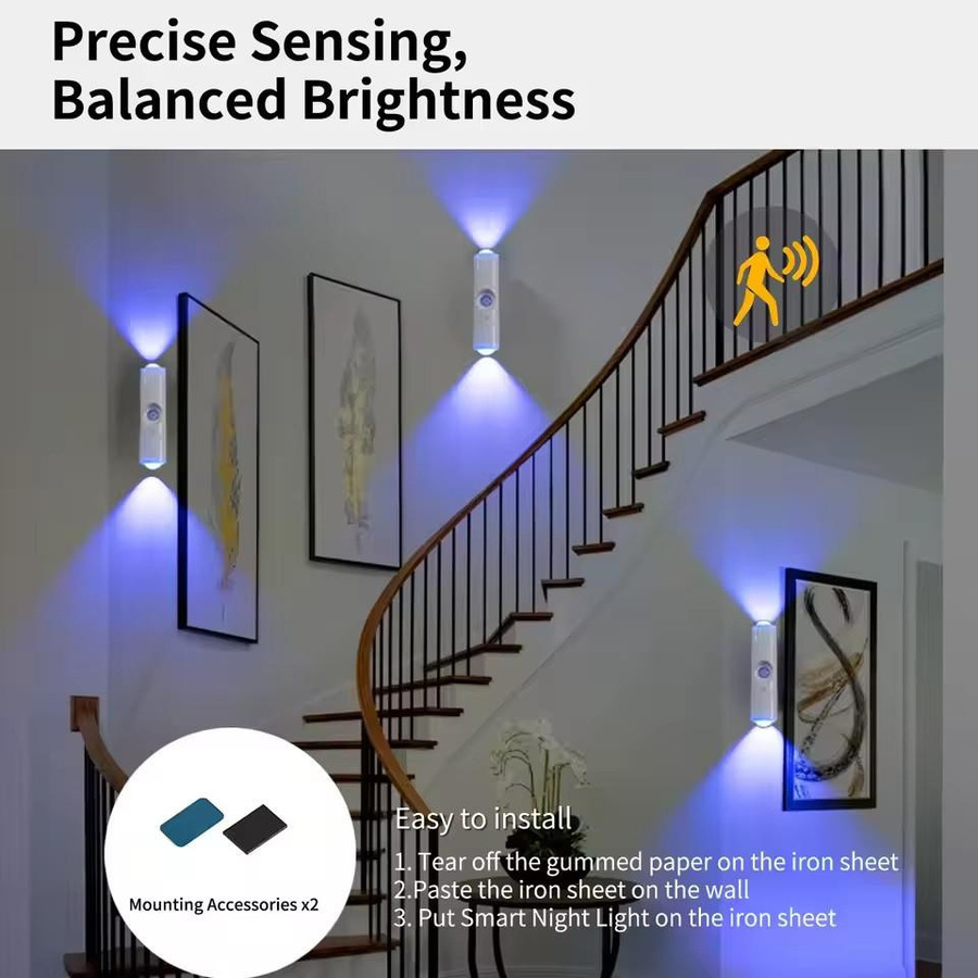 Meiteai-Home Wiederaufladbares LED Nachtlicht mit Bewegungssensor und RGB-Farbverlauf als magnetische Wandleuchte in Multicolor für Schlafzimmer, Badezimmer, Schrank und Garten - Bild 5
