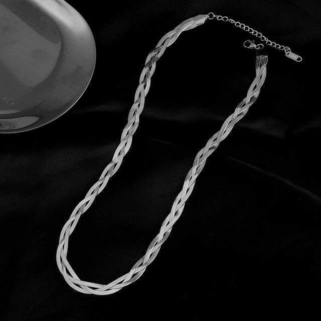 Wucifang Jewelry Halskette Edelstahl, 3 Lagen Flache Klinge, Silber, Damen - Bild 1