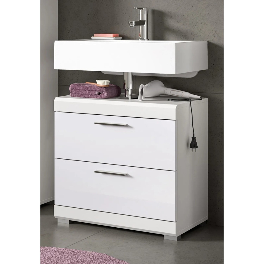 Inn.Furn Waschbeckenunterschrank Shawn in Weiß Hochglanz mit Türen und Schubladen, B: 60 cm, H: 56 cm, T: 34 cm - Bild 6