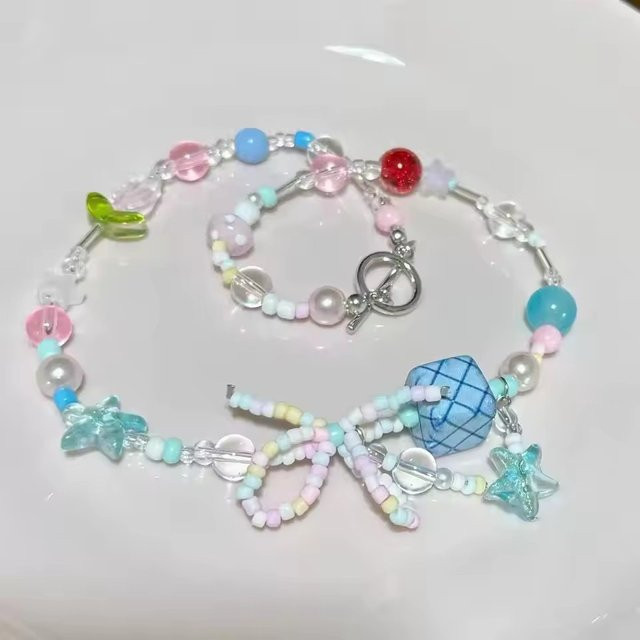 imixlot Halskette, Bunte Perlen, Schleifenanhänger, Damen - Bild 1