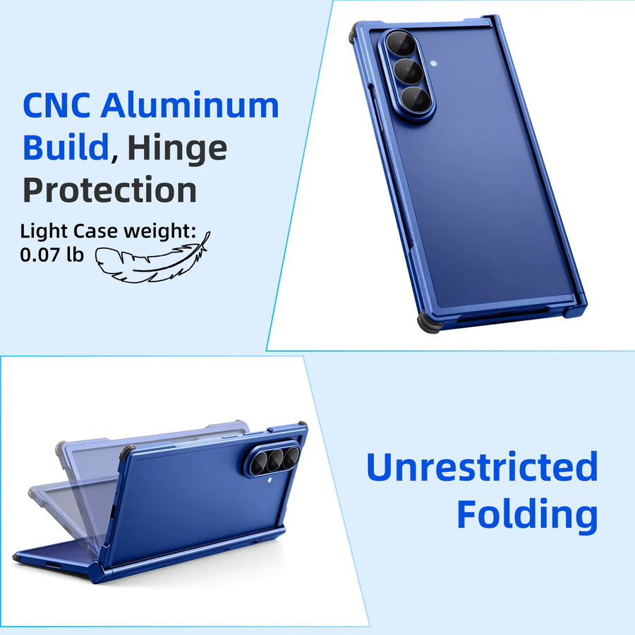 Eary Aluminium-Hülle für Samsung Galaxy Z Fold 7 mit MagSafe Unterstützung, Stoßfester Rahmenloser Schutz, Blau - Bild 2