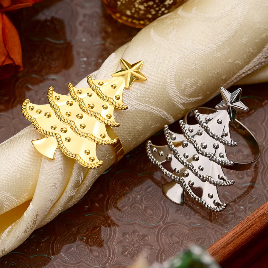 6-teiliges Leeseph Serviettenringe-Set aus Metall mit Hanfseil in Gold und Silber für Weihnachten, Winter und Hochzeiten - Bild 5