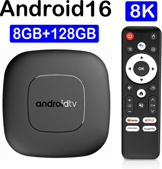 YOZHIXU T1 Smart Android TV Box mit Android 16, Allwinner H313, 8GB RAM, 128GB Speicher, Dual Wifi 5G und Google Assistant, 8K Video Media Player in Schwarz - Bild 1