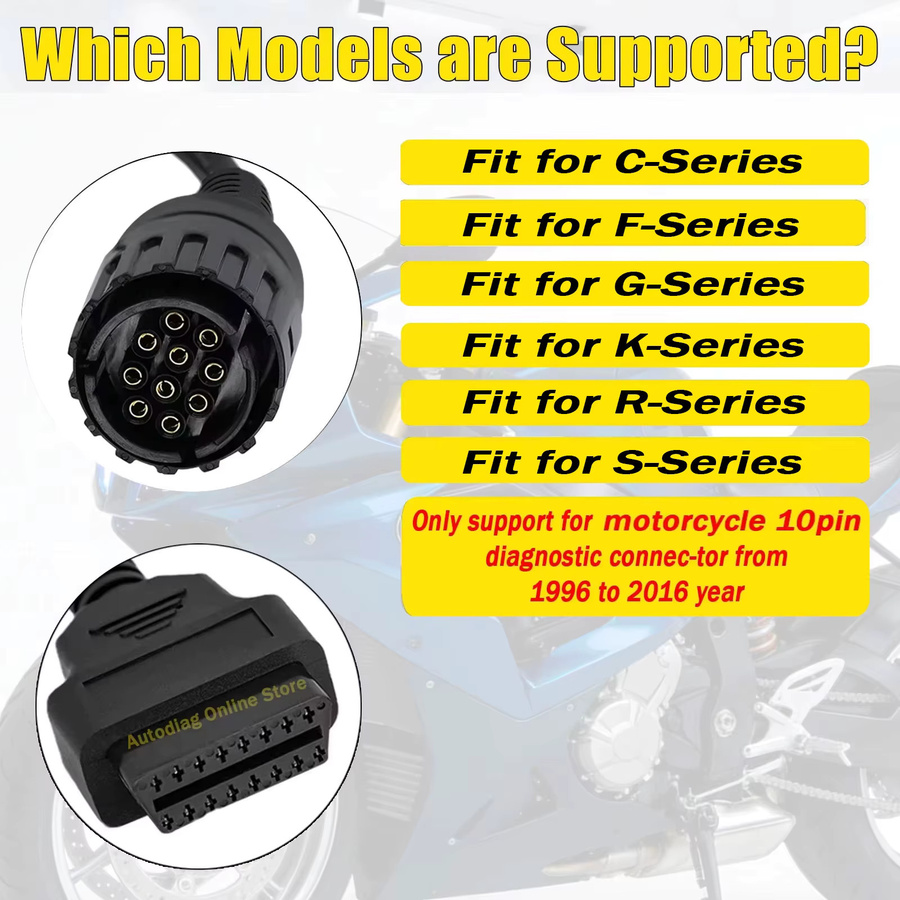 OBD2-Adapterkabel 10-polig auf 16-polig für BMW F800GS S1000 R1200GS zur Diagnose mit ISTA EYES Software in Schwarz und Silber - Bild 2
