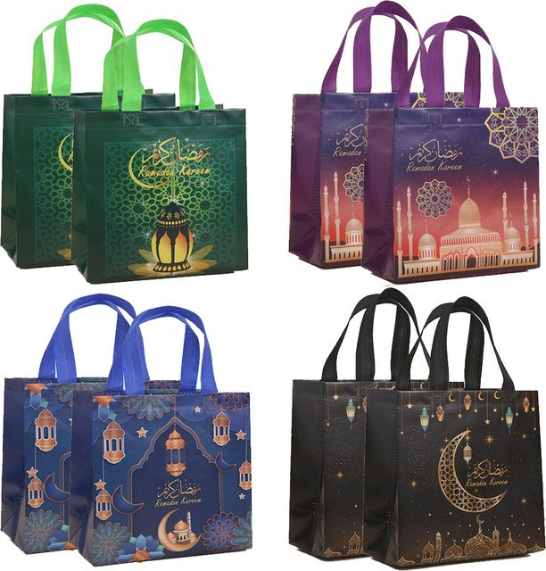 Cyuan Eid Mubarak Geschenktaschen aus Vliesstoff mit Mond und Sternen für Ramadan und muslimische Feiertage, 4 oder 8 Stück - Bild 1