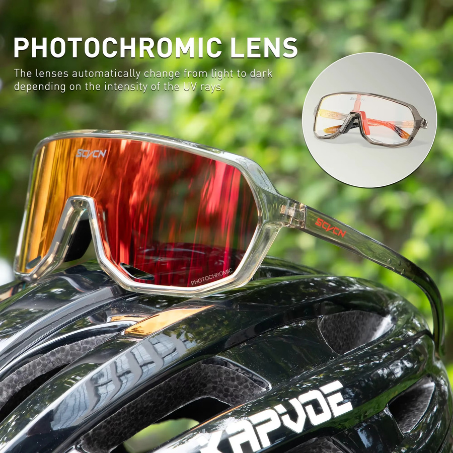 SCVCN Photochrome Sportsonnenbrille, Vollrand, Unisex, Kunststoff - Bild 3