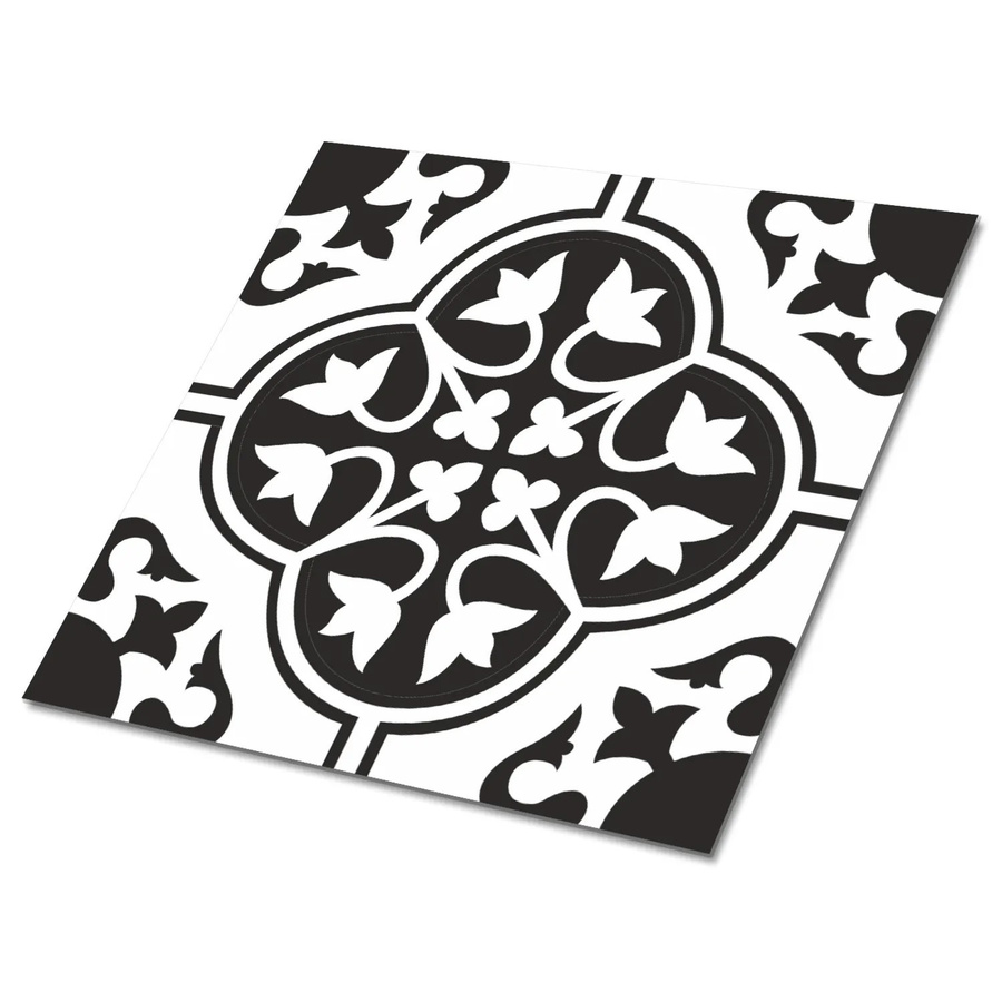 Tulup Selbstklebende Vinyl Bodenfliesen Set mit Blumenornament in Schwarz-weiß, 9 Stück, B/T: 30 x 30 cm - Bild 2