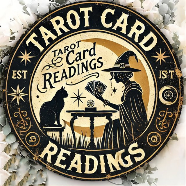 HELLOYOUNG Katzen-Tarot-Kartenleseschild aus Metall in Vintage-Optik, rund, Mehrfarbig, Durchmesser: 20 cm - Bild 1