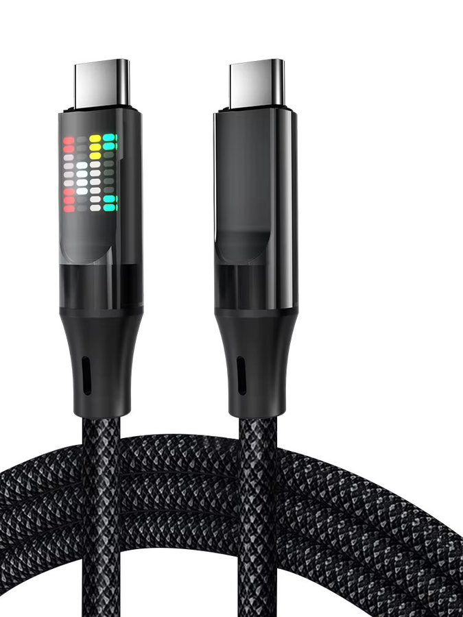 NNBILI 120 W Schnellladekabel USB-A auf USB-C mit LED-Anzeige, 6 A Datenkabel aus Nylon, Schwarz - Bild 6