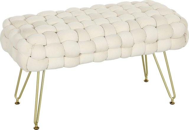 HOMCOM Sitzhocker Polsterbank mit Samtoptik in Cremeweiß, gepolsterte Fußbank mit Metallbeinen für Wohnzimmer und Schlafzimmer, B/T/H: 76 x 38 x 41,5 cm - Bild 1