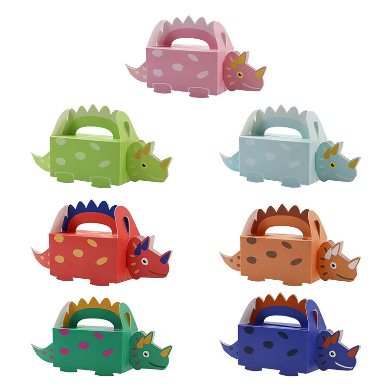 Rote Dinosaurier-Partytüten aus Papier als Geschenkbox für Kinder zum Thema Dino-Party - Bild 2