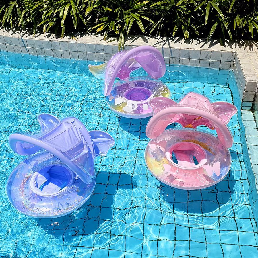 Rooxin Aufblasbarer Schwimmring aus PVC mit Griff und Sonnenschutz für Pool und Strand - Bild 2