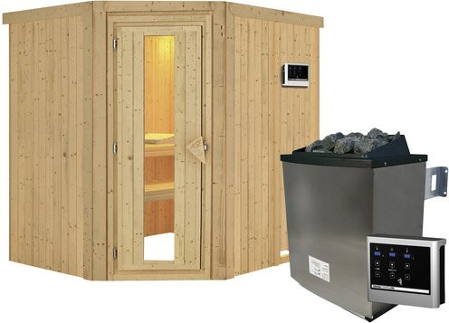 Karibu Sauna Maardu aus Fichtenholz mit 9 kW Saunaofen und externer Steuerung für 3 Personen, beige, B/T/H: 170 x 198 x 196 cm - Bild 1