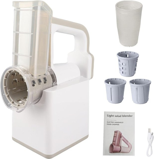 CosyHome 3 in 1 Elektrische Rotations-Käsereibe und Gemüseschneider in Grau und Weiß - Bild 1