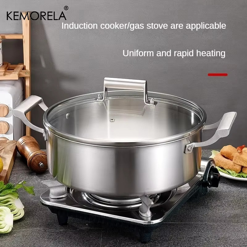 KEMORELA Hot Pot Suppentopf aus Edelstahl 304 mit Glasdeckel und Doppelgriff, Silber - Bild 3