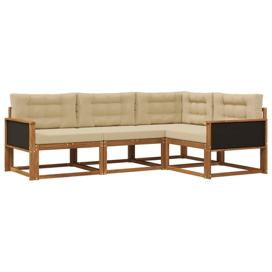 vidaXL Outdoor-Sofagarnitur in L-Form aus massivem Akazienholz mit Kissen in Natur-Beige - Bild 2