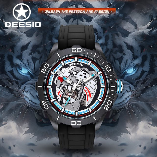 Deesio Armbanduhr Automatik, Kohlefasergehäuse, Silikon, Herren, Schwarz - Bild 1