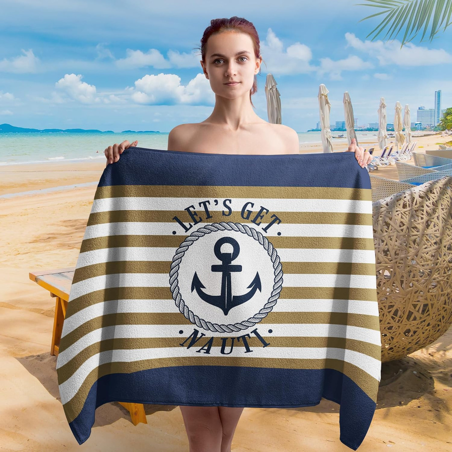 Let'S Get Nauti Strandtuch von JMG Household Supplies, Marineblaues Nautisches Design, Schnelltrocknend und Sandfreies Badetuch, B/H: 50 x 100 cm - Bild 6
