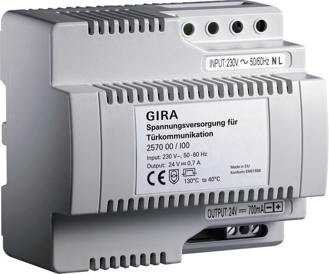 Gira Spannungsversorgung für Türkommunikation 700 mA, Grau, 24 V DC, 230 V AC - Bild 1