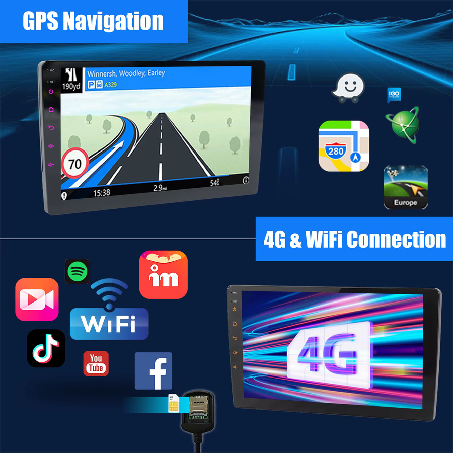 ESSGOO Android 15 Autoradio mit 9 Zoll Display, 8+256GB, Kabelloses CarPlay, Android Auto, 4G LTE, GPS, WiFi und Bluetooth, Schwarz - Bild 4