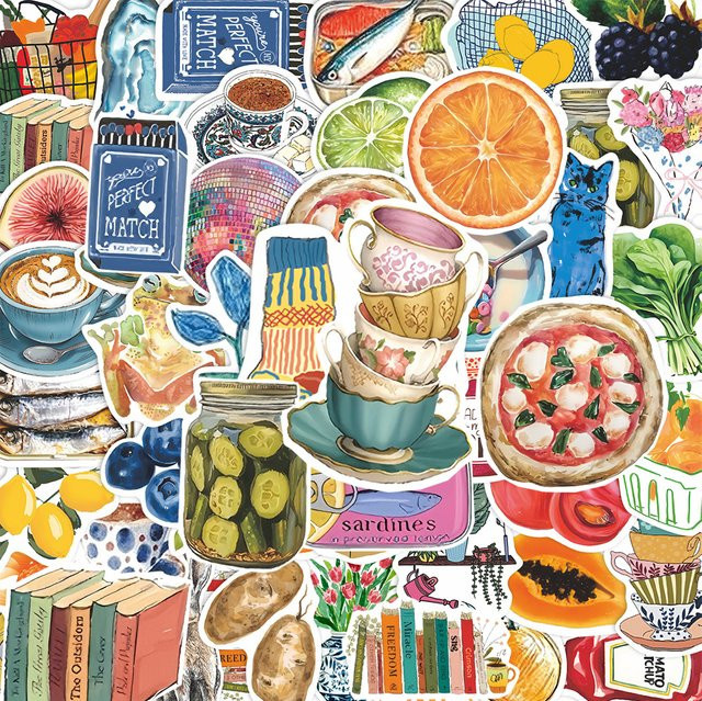 Rspctou Retro Aquarell Mediterrane Lebensmittel-Aufkleber, DIY Skateboard Handy-Sticker Spielzeug - Bild 1