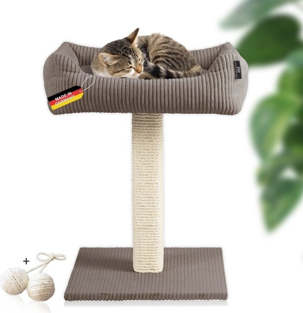 Rohrschneider Katzenbaum Wolly mit Katzenbett und integriertem Spielzeug in Taupe/Beige - Bild 1