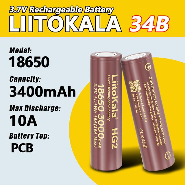 LiitoKala HG2 18650 Lithium-Ionen-Akku 3,7 V mit 3000 mAh und 30A kontinuierlicher Entladung in Braun - Bild 1