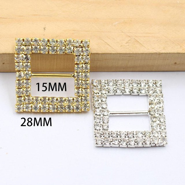 5 Stück Lkeran Kristall Strass Schiebeschnallen quadratisch in Gold und Transparent mit 28mm Breite und 15mm Innenstange für DIY Geschenkboxen und Bänder - Bild 1